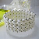 ,freshwater button pearl  Stretch bracelet three row with silver bead,00238SB