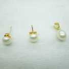 6-7mm white freshwater button pearl  earring and pendant,gold plated,00247TB