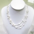 3 row natural pearl necklace with filigree clasp，00257XM