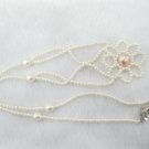 flower shape freshwater cultured pearl necklace  with pearl chain,00322XC