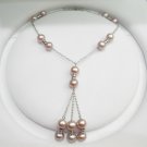 purple real pearl silver necklace,00387XC