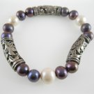 freshwater  white pearl bracelet with vintage spacer bar,00536SC