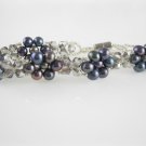 freshwater cultured black pearl and crystal bracelet with magnetic clasp,00528SC