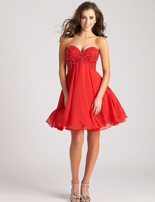 Short Red Homecoming Dress Sweetheart Sparkly Beaded Chiffon Mini Girls Graduation Dresses