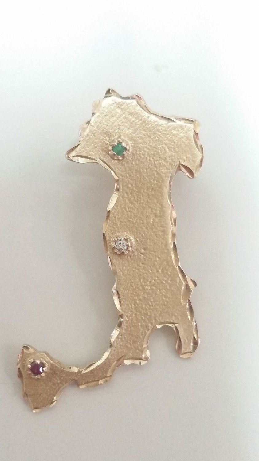 14k Yellow Gold Ruby Emerald and Diamond Italian Boot Pendant
