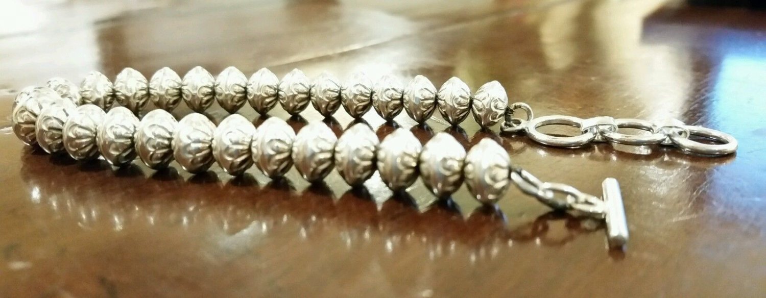 925 Sterling Silver Mexican Bead Toggle Bracelet 9 Inch