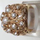 14k Yellow Gold Cocktail Ring With Pearl Size 6.75