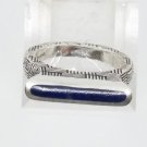 925 Sterling Silver Lapis Lazuli Band Gold Speckled Blue Stone Ring Size 7