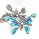 925 Sterling Silver Blue and Green Enamel Double Butterfly Marcasite Ring Size 8