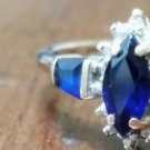 Vintage 10k Diamond Sapphire solitaire ring for women SIZE 9 .48 Carat gemstones
