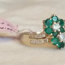 $1540 14k gold .6 carat emerald .46 carat diamond flower ring size 6.75