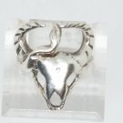 925 Sterling Silver Horned Rams Head or Longhorn Bison Bull Skull Ring Size 6