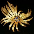 Vintage Antique 14k Yellow Gold Ceylon Sapphire Starburst Brooch