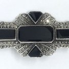 925 Sterling Silver Marcasite and Black Onyx Vintage Pin