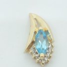 14k Yellow Gold Aquamarine and Diamond Raindrop or Teardrop Pendant