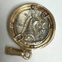 RARE Extra Fine 965 Silver Antique Roman Coin Pendant in 14k Yellow Gold Frame