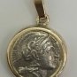 RARE Extra Fine 965 Silver Antique Roman Coin Pendant in 14k Yellow Gold Frame