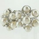 Unique 14k White Gold Omega Back Diamond and Pearl Cluster Earrings