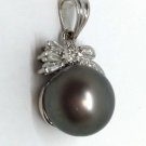 14k White Gold Diamond and Gray Pearl Pendant