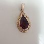 14k Solid Yellow Gold Filigree Garnet Teardrop Pendant Charm