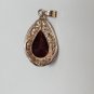 14k Solid Yellow Gold Filigree Garnet Teardrop Pendant Charm