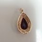 14k Solid Yellow Gold Filigree Garnet Teardrop Pendant Charm