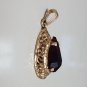 14k Solid Yellow Gold Filigree Garnet Teardrop Pendant Charm