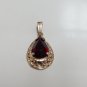 14k Solid Yellow Gold Filigree Garnet Teardrop Pendant Charm