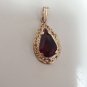 14k Solid Yellow Gold Filigree Garnet Teardrop Pendant Charm