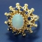 Vintage Handmade Opal and Sapphire Antique 14k Gold Luxury Cocktail Ring Size 5