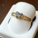 $198 14k fancy blue stone ladies women's love golden heart ring for women size 7