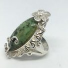 925 Sterling Silver Green Granite Cocktail Ring Size 8.5 Made In Thailand