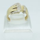14k Yellow Gold Buckle Shaped Diamond Cocktail Ring Size 7