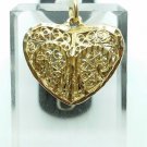 10k Yellow Gold Heart Pendant With Fine Antique Filigree Design 22mm