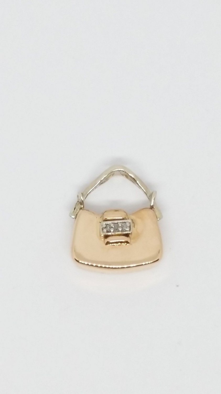 14k Multi Tone Gold Diamond Purse Pendant 0.03 TCW
