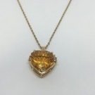 14k Yellow Gold HUGE Citrine Gemstone Heart Pendant Necklace 16 Inch