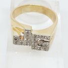 HEAVY 14k Yellow Gold Diamond Initials Signet Ring Size 9.5