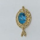 14k Yellow Gold Fine Filigree 1.25 Carat Blue Topaz Gemstone Pendant 20 mm Tall