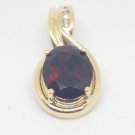 14K Yellow Gold Garnet Pendant w Fine Filigree Diamond