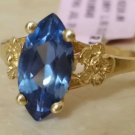 $450 10k yellow gold 1.62 carat Blue Quartz Marquise signet ring size 6.75