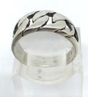 925 Sterling Silver Solid Cuban Link Fancy Band Ring Size 10
