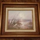 Original Unsigned Oil Painting on Canvas Calming Beach Landscape Wood Frame