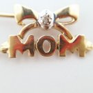 14k Yellow Gold MOM Pin with Diamond Bowtie