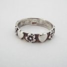 925 Sterling Silver Heart and Flowers Band Ring size 7.5