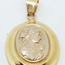 Vintage 14k Yellow Gold Italian Woman With Flower Cameo Pendant Made In Italy