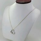 Fine 925 sterling silver necklace dangling heart pendant w faux diamond
