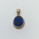 14k Yellow Gold Blue Oval Gemstone Pendant