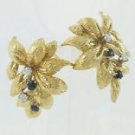 18k Yellow Gold Diamond Sapphire Earrings Nature Inspired Omega Back