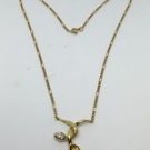 Vintage 18k Yellow Gold Diamond and Citrine Necklace 17 Inch Figaro Chain