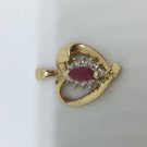 14k Yellow Gold Diamond Ruby Heart Pendant 18 mm Tall